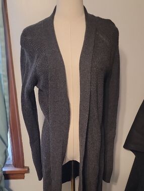 LOFT Charcoal Open-Front Long Cardigan